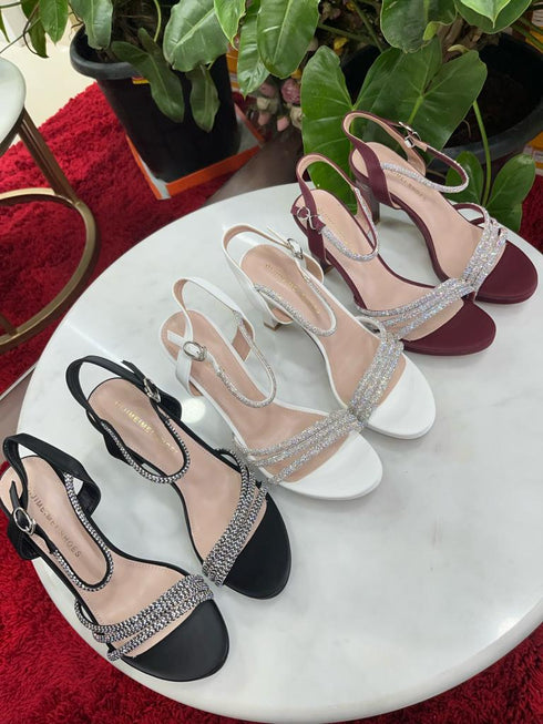Rhinestone Decor Bridals Thick Heels